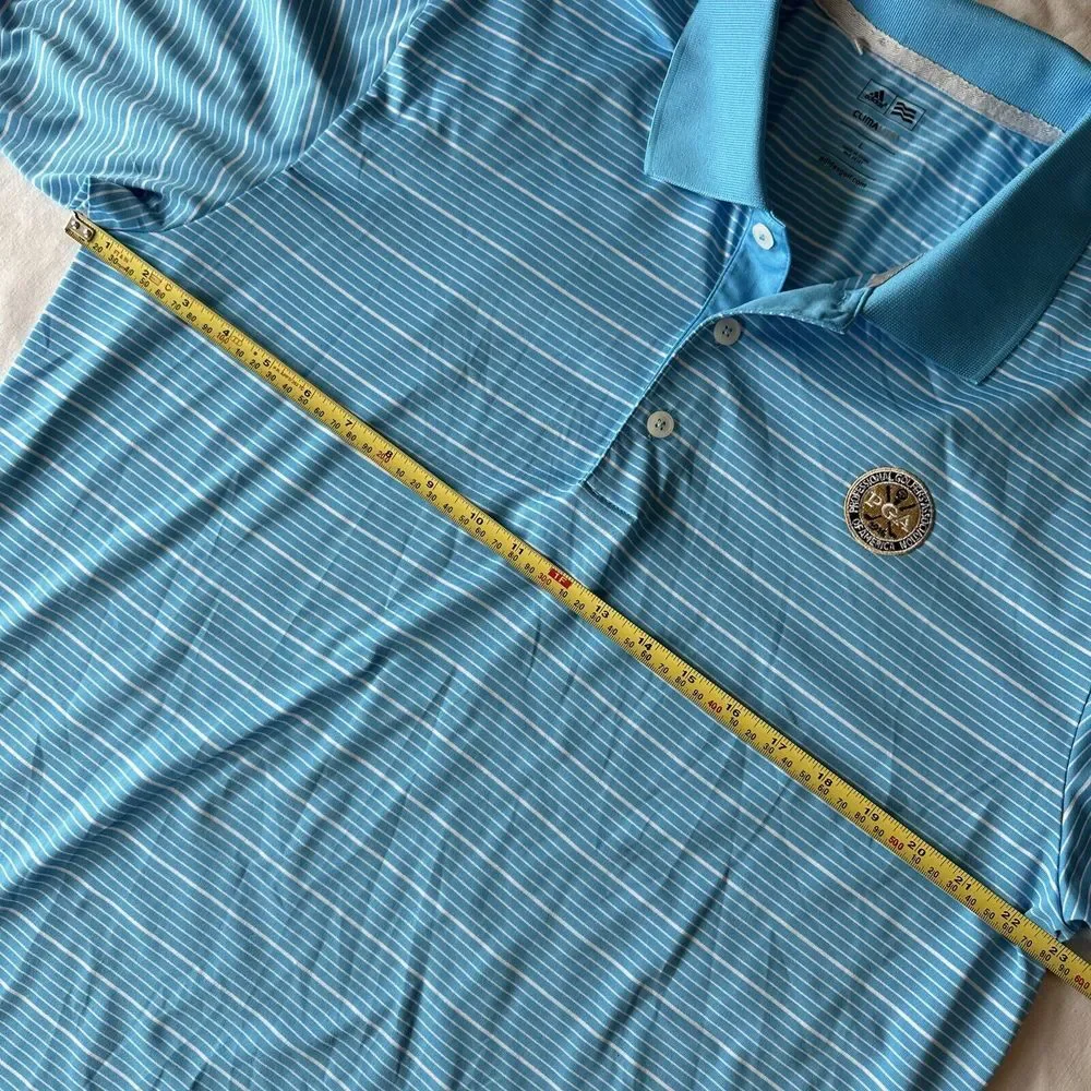 Adidas Golf Polo Men's Large PGA Embroidered Blue Strip‎ Short Sleeve Shirt